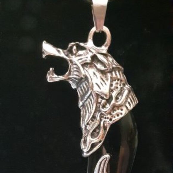 NEW! Stainless Steel Black Wolf Tooth Adjustable Necklace!! FATHER'S DAY GIFT!! - Picture 2 of 4